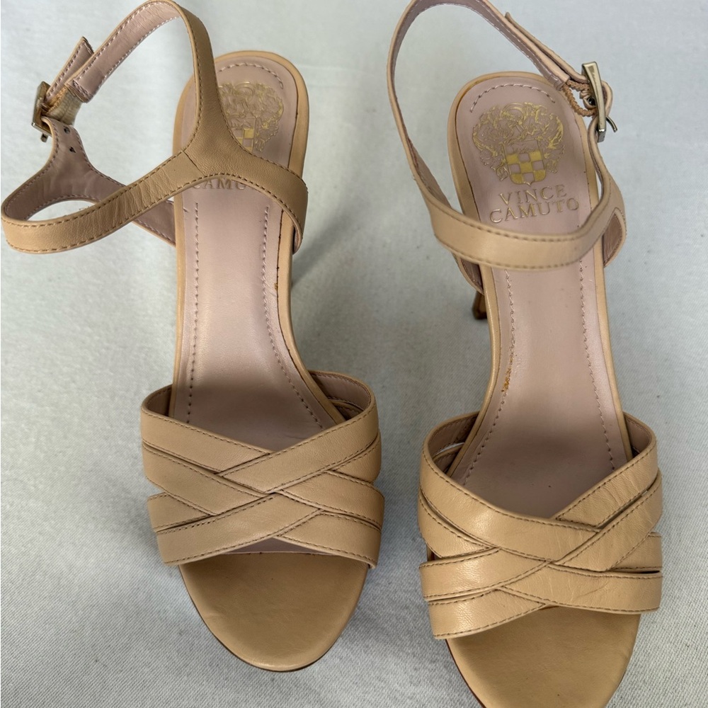 Vince Camuto Tan Strappy Heels with Ankle Strap